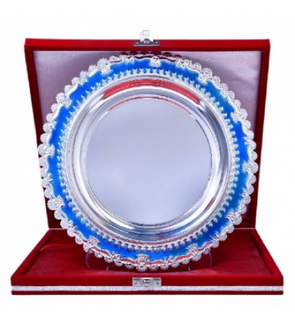 HZ-002 METAL PLAKET TABAK 25x13 cm  GÜMÜŞ-MAVİ